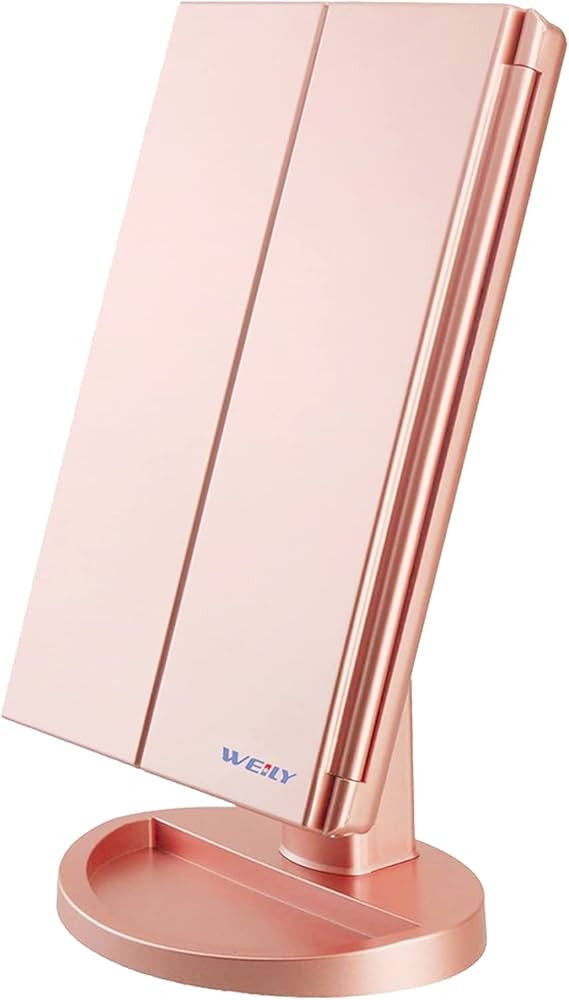 WEILY Lighted Makeup Mirror, Tri-fold Vanity Mirror with 1X/2X/3X Magnification Mirrors, 21 Natur... | Amazon (US)