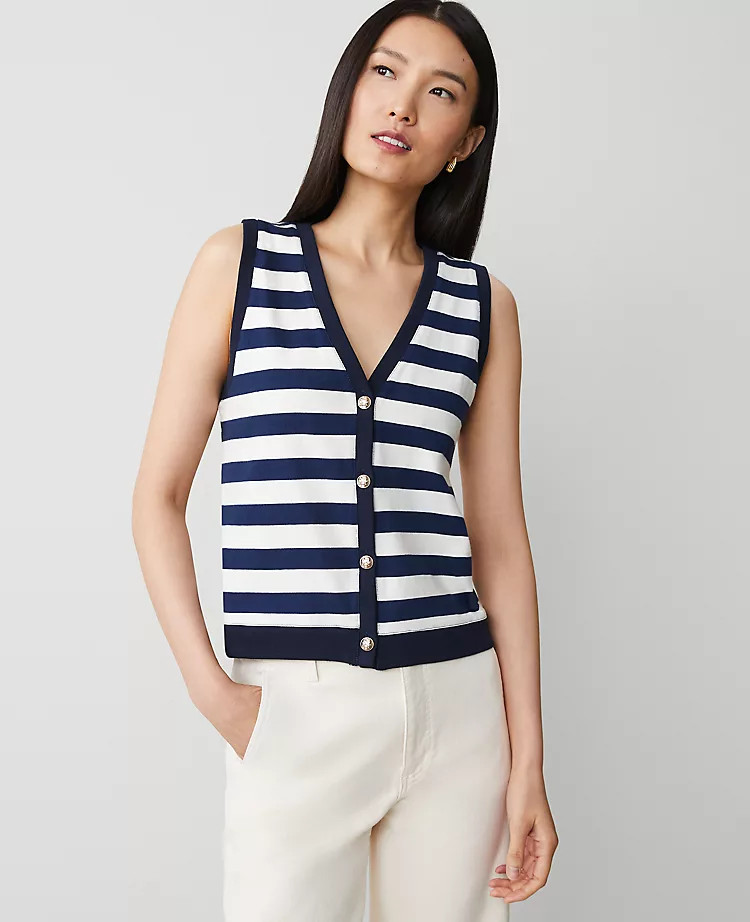 Striped V-Neck Vest | Ann Taylor