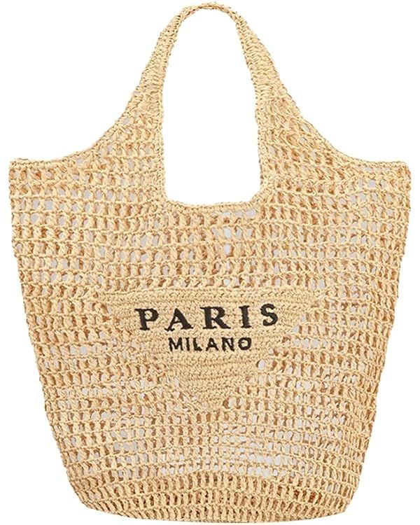 Straw Mesh Tote Bag for Women 2023 New Mesh Hollow Woven Beach Bag Large Travel Shoulder Handbags... | Amazon (US)