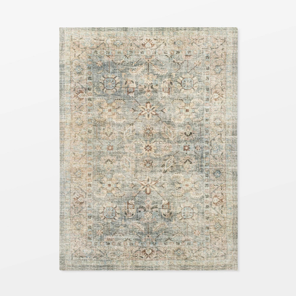7'x10' Ledges Digital Floral Print Distressed Persian Green - Threshold designed by Studio McGee | Target