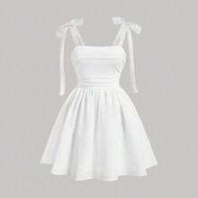 White Mesh Ribbon Strap Ruffle Romantic Summer PlusSize Womens Dress | SHEIN
