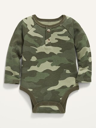Unisex Long-Sleeve Printed Thermal Henley Bodysuit for Baby | Old Navy (US)