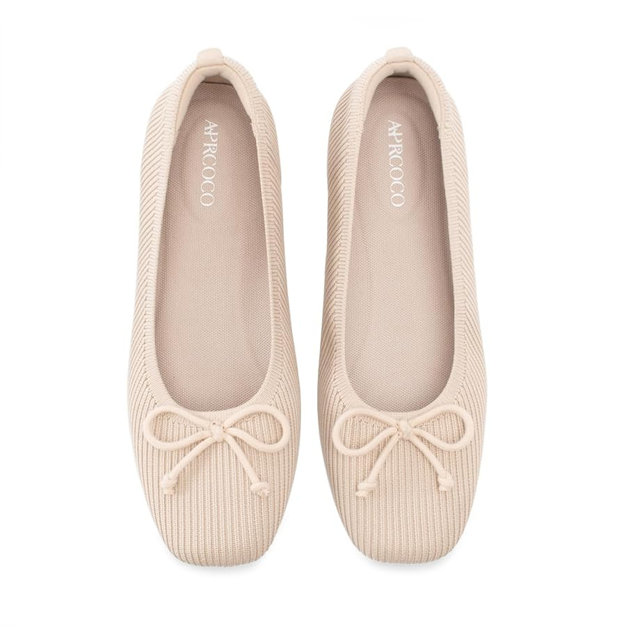 Flats for Women Bowknot Ballet Knit Foldable Flat Square Toe Comfort Light Shoes Office Low Top F... | Amazon (US)