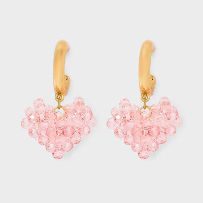 Glass Heart Hoop Earrings - Wild Fable™ Gold/Pink | Target
