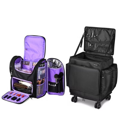 Byootique Rolling Makeup Train Case w/ Backpack Travel Barber Cosmetic Storage Purple Explore | Target