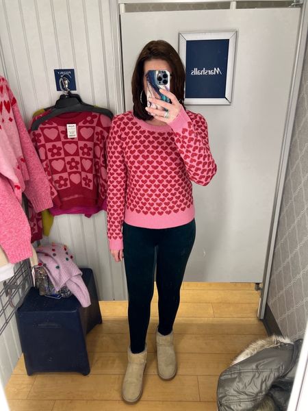 Marshalls Haul - Pink and red heart sweater (size medium). Green velvet leggings (size small). Uggs in the color sand (size 9). #pullover #leggings #velvetleggings #uggs #boots #winteroutfit #winterstyle #winterfashion Winter Outfit Boots #valentinesday #galentinesday 

#LTKfindsunder100 #LTKSeasonal #LTKstyletip