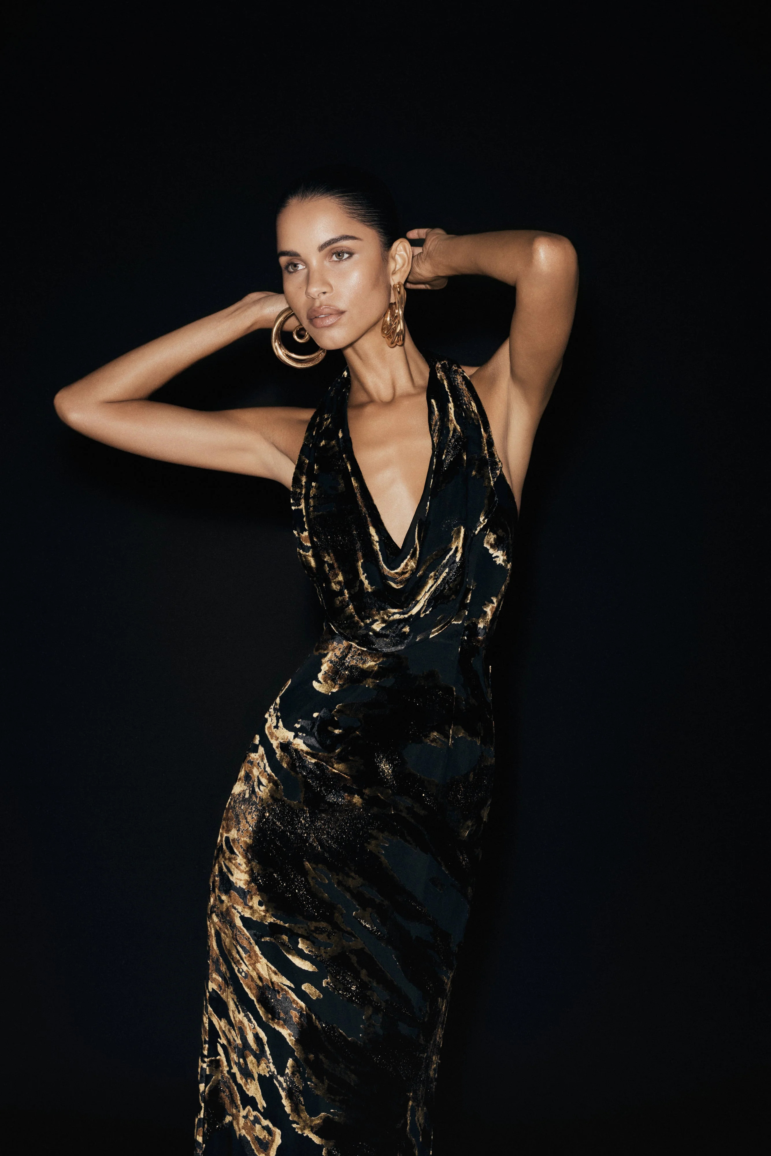 Talila Cowl Front Maxi Dress - Velvet Burnout | MESHKI US