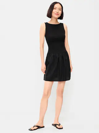 Mixed Media Drop-Waist Mini Dress | Old Navy (US)