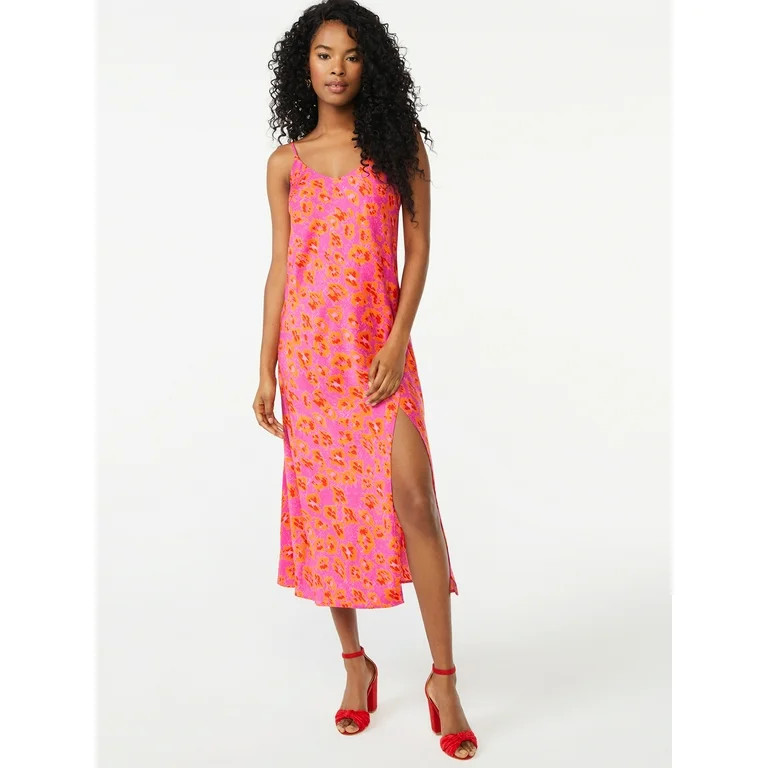 Scoop Women's V-Neck Midi Slip Dress with Slit | Walmart (US)