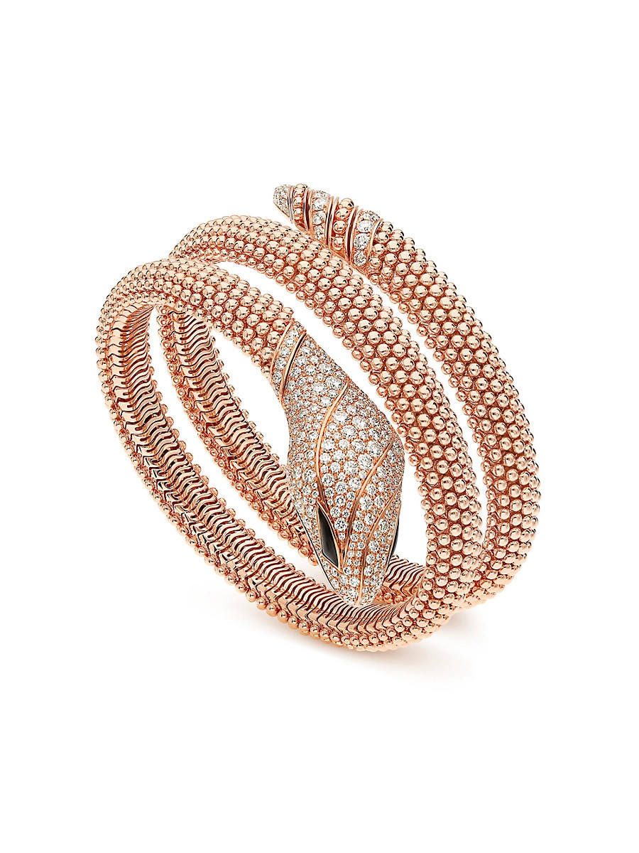 Women's Serpenti 18K Rose Gold, 3.13 TCW Diamond & Onyx Spiral Bangle - Rose Gold | Saks Fifth Avenue