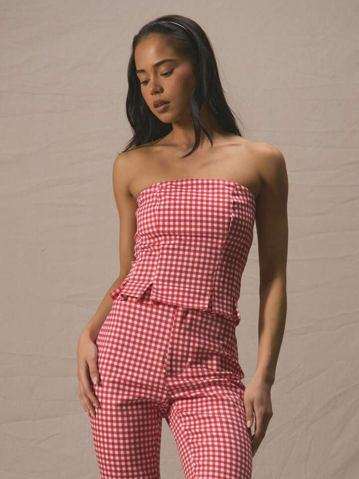 MUSERA Split Front Fitted Strapless Bandeau Spring Summer Cute Vacation 90'S Sexy Al Fresco Work Everyday Casual Tube Top Airport Holiday | SHEIN