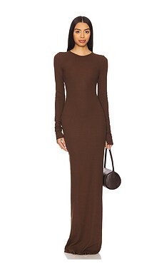 Eterne Long Sleeve Crewneck Maxi Dress in Chocolate from Revolve.com | Revolve Clothing (Global)