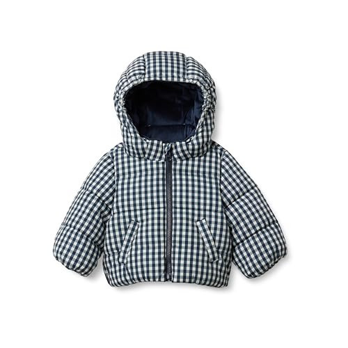 Amazon Essentials x Sofia Grainge Toddler Boys' Water-Resistant Hooded Puffer Jacket, Navy Ivory Gingham, 2T | Amazon (US)