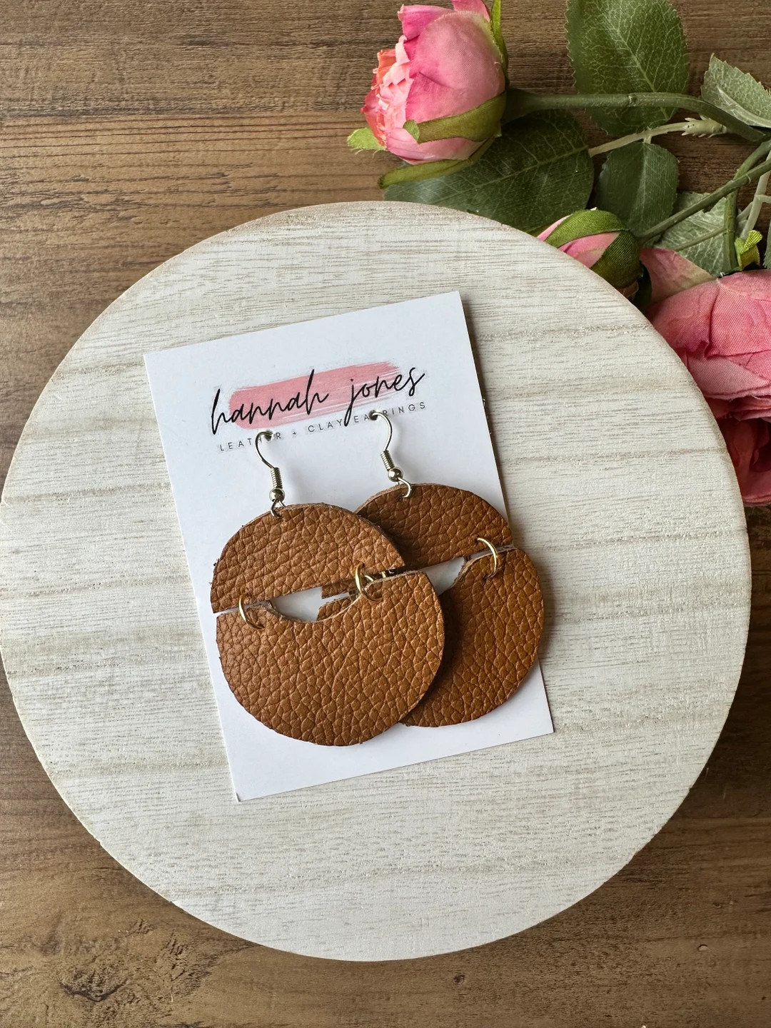 The Mary | Leather Dangle Earrings | Ready to Ship | Natural Leather Split Circle Drop Earrings | Etsy (US)