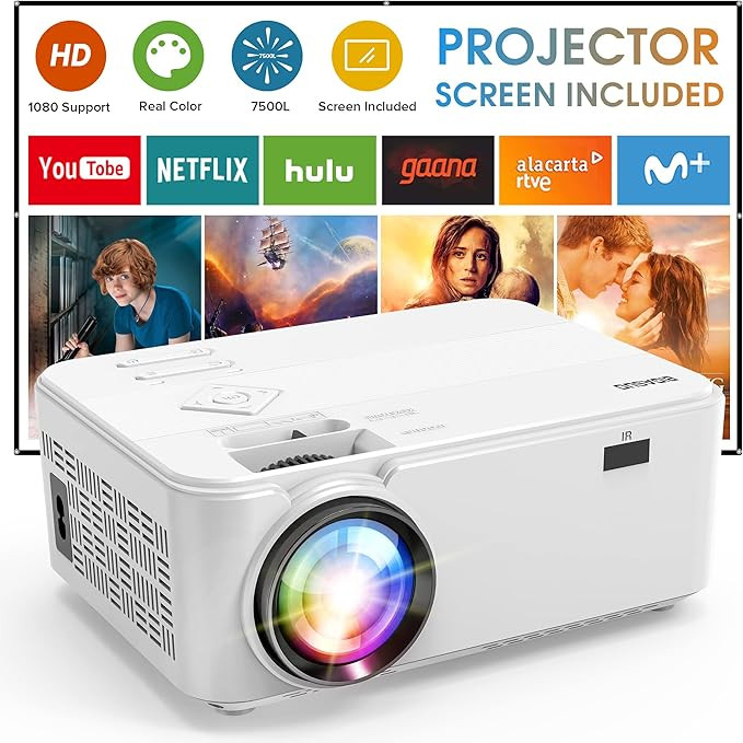 Outdoor Movie Projector with Screen - 7500L 1080P HD 200'' Supported Home Theater Projector, BIGA... | Amazon (US)