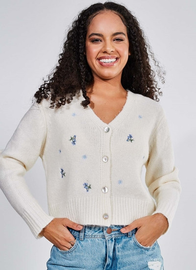 Cardigan de Tricô com Bordado de Florzinhas | YouCom (BR)