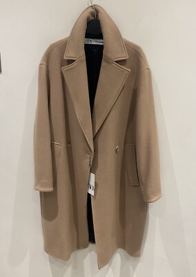 Zara Wool Blend Camel Beige Oversized Long Bloggers Fave Coat Size S New £140  | eBay | eBay US