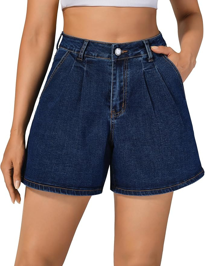 roswear Women’s Wide Leg Denim High Waisted Stretchy Loose Jean Shorts | Amazon (US)