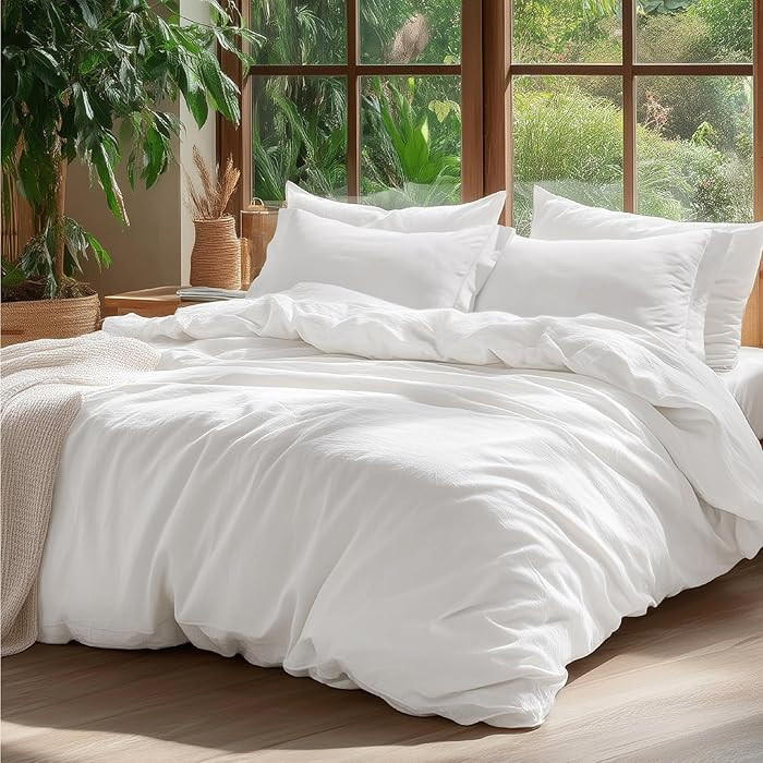 Bedsure 100% Washed Cotton Duvet Cover King Size - Natural White Minimalist Cotton Duvet Cover Li... | Amazon (US)