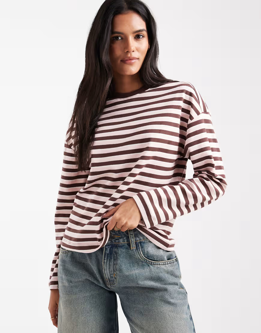 New Look striped long sleeve boxy top in pink | ASOS (Global)