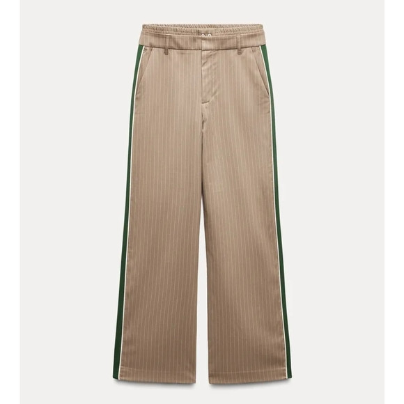 Zara Pinstripe Boxer Pants with Green Stripe. Brown Size Small. | Poshmark