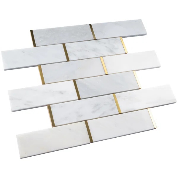Natural Bianco 2" x 6" Marble Brick Joint Moisac Wall Tile | Wayfair North America