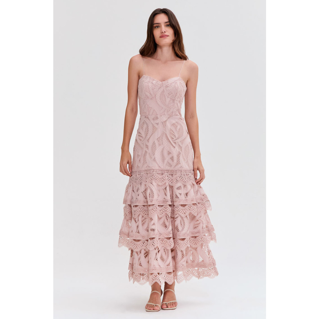PatBO Aura Lace Flutter Midi Dress in Rose at Nordstrom, Size 12 | Nordstrom