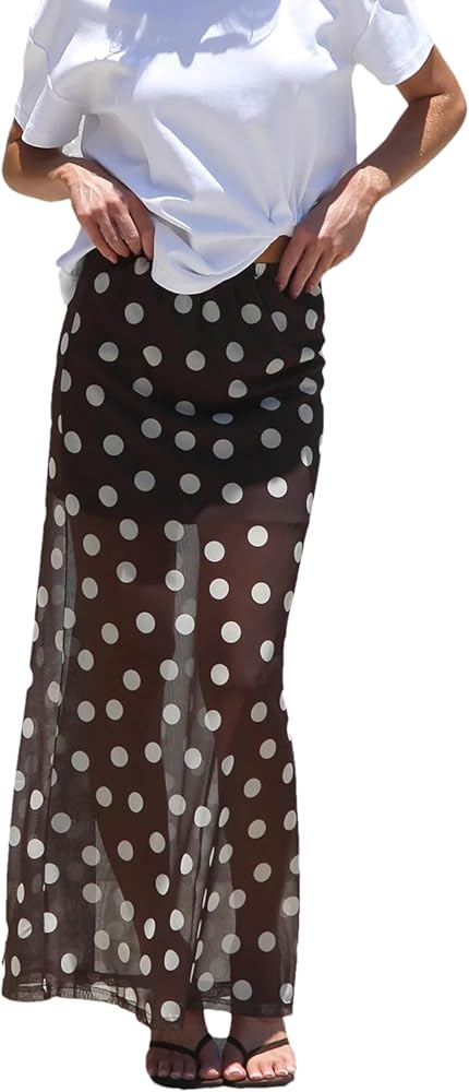 Bozanly Women Polka Dot/Striped Sheer Mesh Skirts Elastic High Waist See Through Maxi Skirt Y2k S... | Amazon (US)