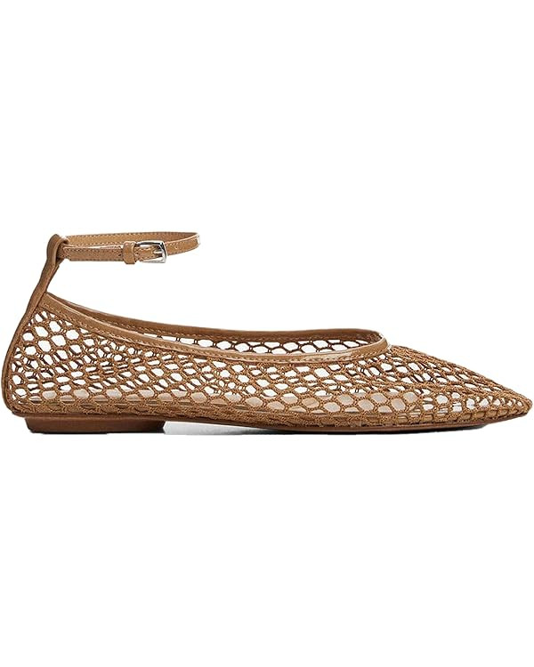 Mesh Ballet Flats for Women Metal Buckle Mary Jane Flats Comfortable Dressy Ballerina Fishnet Sho... | Amazon (US)