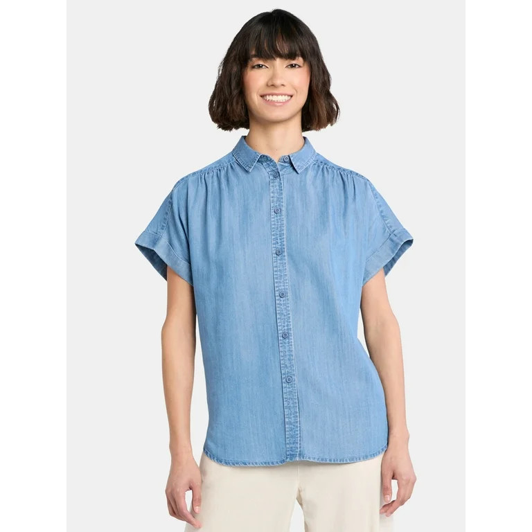 Time and Tru Women's Camp Shirt with Short Sleeves, Sizes XS-XXXL | Walmart (US)