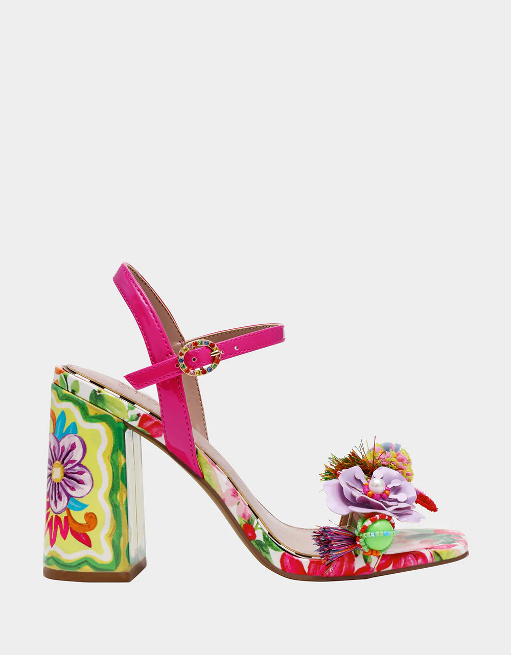 MASEN BRIGHT MULTI Women's Square-Toe Block Heel Floral Decal Heel | Betsey Johnson