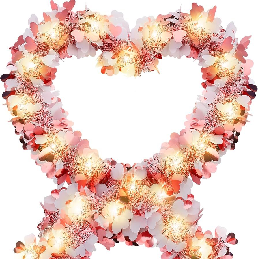 2 Pcs LED Valentine Tinsel Garland, 33 Ft Total Heart Tinsel Twist Garlands, Valentine Decoration... | Amazon (US)