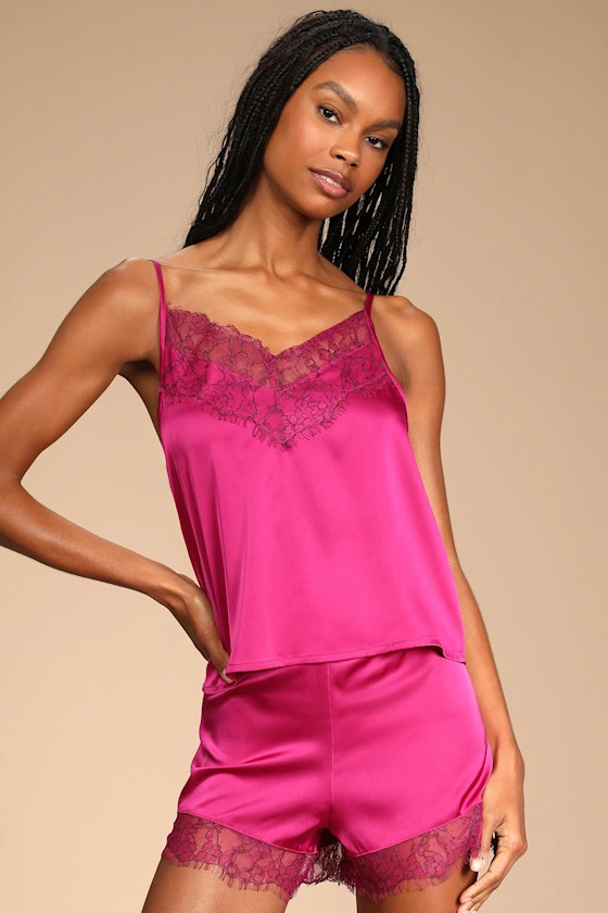 Keep Dreaming Fuchsia Satin Two-Piece Pajama Set | Lulus (US)