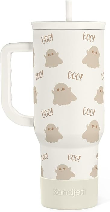 SANDJEST Boo Tumbler with Handle and Straw 40oz \u2013 Stainless Sleel Slider Tumbler Travel Coff... | Amazon (US)