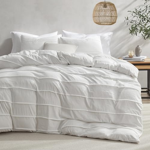 Oli Anderson White Duvet Cover King Size - Pleated King Duvet Cover, 3PCS Soft and Breathable Textured Bedding Set with Zipper Closure(White,104"x90") | Amazon (US)