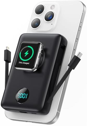 Magnetic Portable Charger for iPhone with Built-in Cables, 6-in-1 10800mAh Power Bank with iWatch... | Amazon (US)