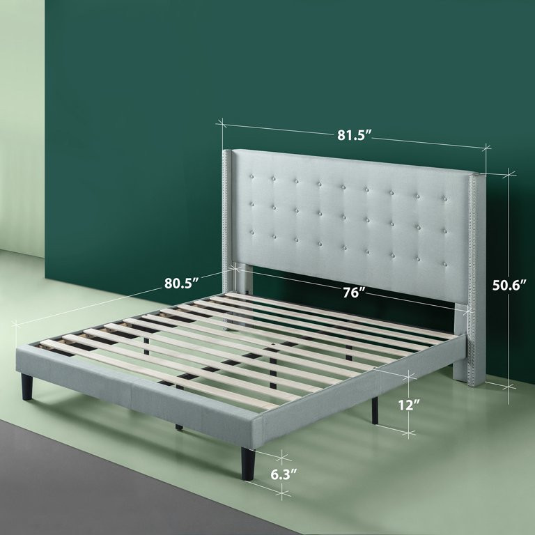 Zinus Kendra 51” Upholstered Platform Bed with Wingback Headboard, Sage Grey, King | Walmart (US)