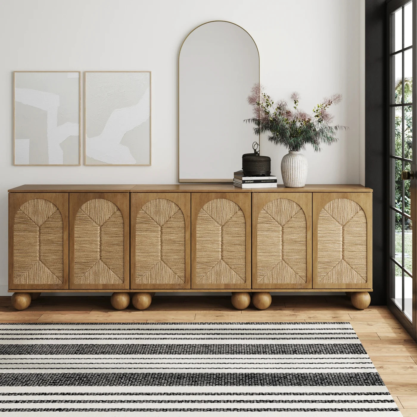 Seagrass Arched Storage Cabinet Credenza Light Brown (Set of 3) | Nathan James
