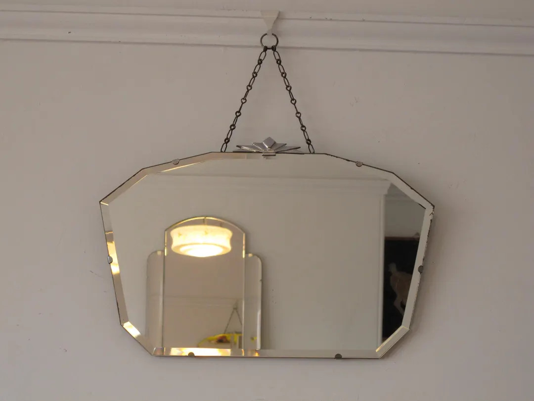 Art Deco Frameless Bevelled Mirror With Decorative Lip Ornament. Ready to Hang on Original Visibl... | Etsy (US)