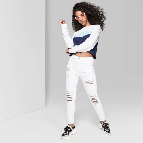 Women's High-Rise Destructed Skinny Jeans - Wild Fable™ White | Target