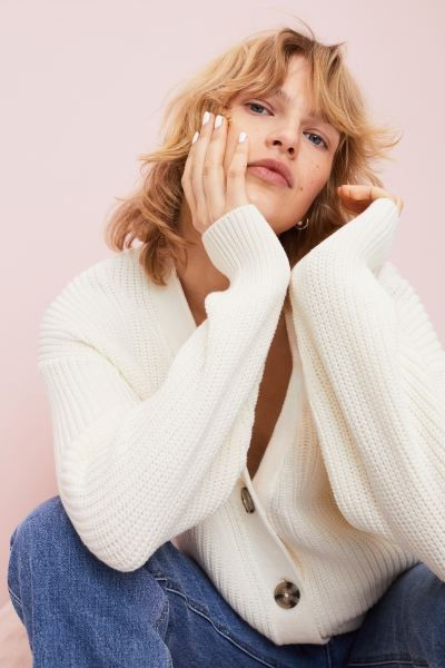 Rib-knit Cardigan White Cardigan Sweater White Sweaters Pastel Spring Outfits Budget Fashion | H&M (US + CA)