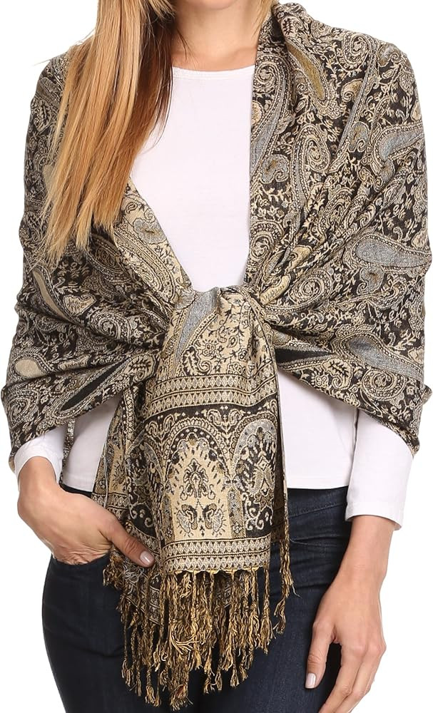 Sakkas Kalin Long Wide Paisley Design Woven Pashmina Shawl Scarf Wrap Stole | Amazon (US)