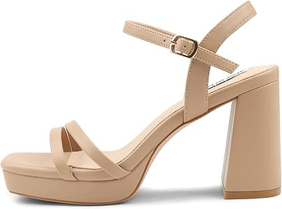 Amazon.com: JOY IN LOVE Platform Heels for Women 3.5 Inch Chunky Block Heel Ankle Strap Sandals N... | Amazon (US)