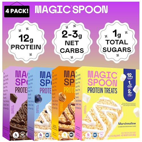 Magic Spoon Treats - 16 High Protein Bars: 4 Blueberry Muffin, 4 Double Chocolate, 4 Marshmallow, 4 Chocolate Peanut Butter - High Protein Gluten Free Snack - Sugar & Gluten Free Protein Cereal Bar | Amazon (US)