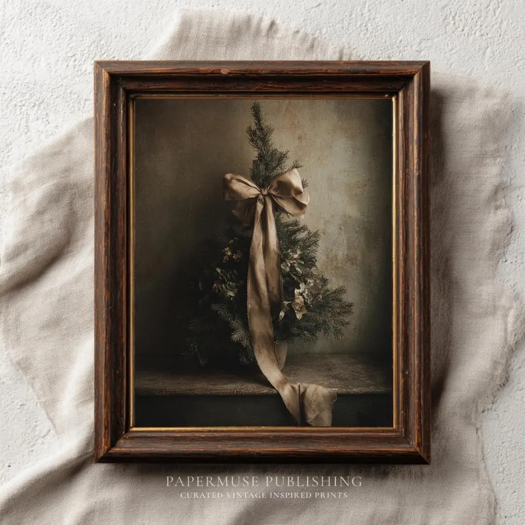 Vintage Christmas Tree With Ribbon, Rustic Holiday Wall Art, Old World Christmas Decor, Antique W... | Etsy (US)