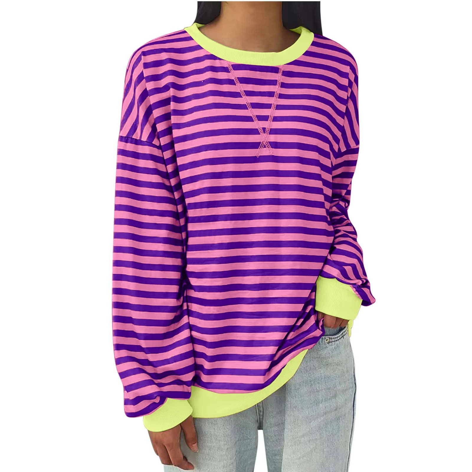 aidice T Shirts for Women Casual Crewneck Long Sleeve Loose Comfy Striped Drop Shoulder Oversize ... | Walmart (CA)