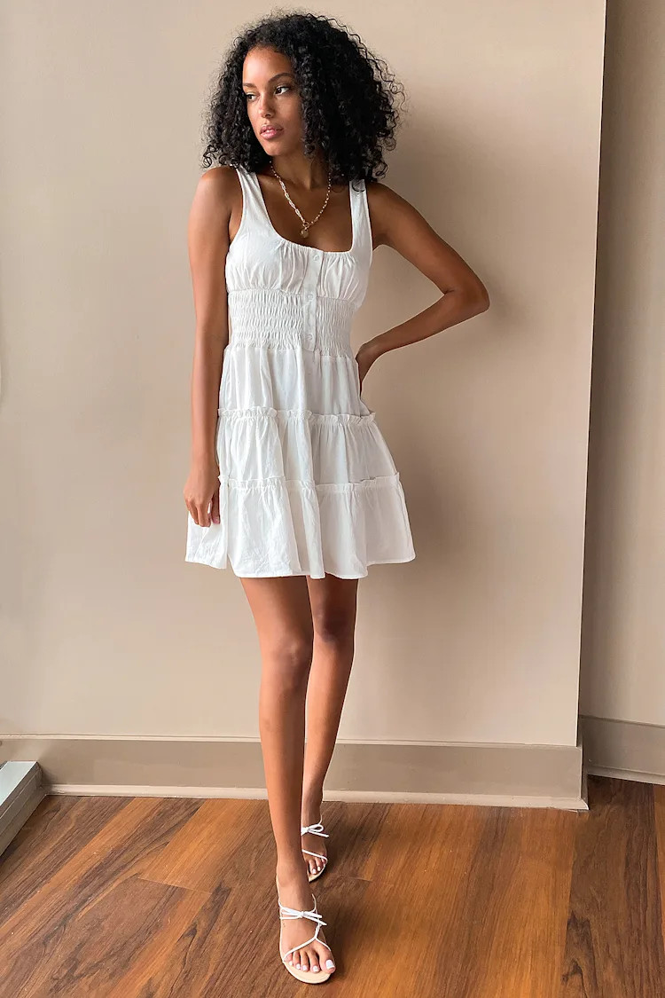 Your Sunny Day White Tiered Smocked Mini Dress | Lulus (US)
