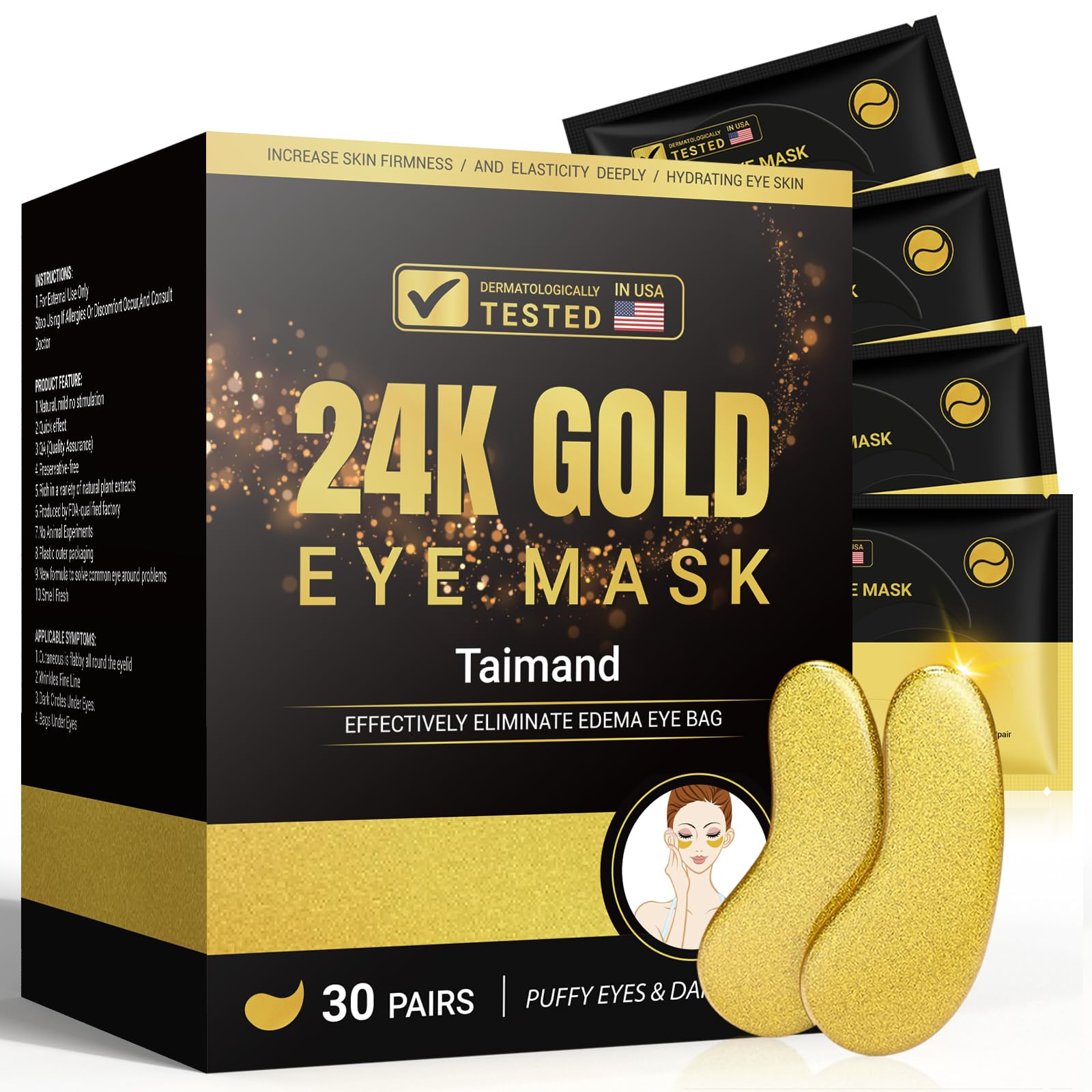 Under Eye Patches (30 Pairs), 24K Gold Under Eye Mask for Puffy Eyes, Dark Circles,Bags and Wrink... | Amazon (US)