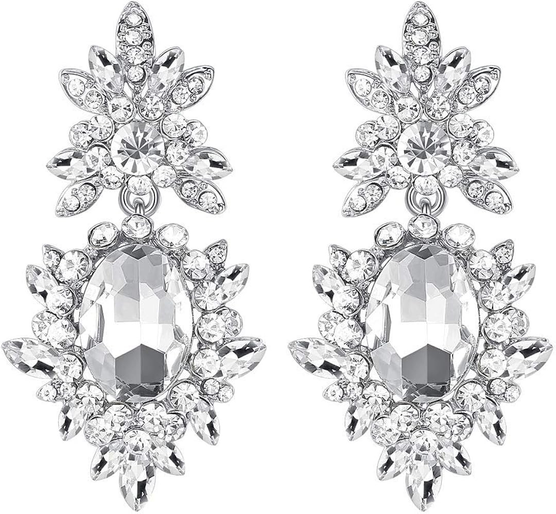mecresh Flower Teardrop Bridal Wedding Dangle CZ Earrings in Silver/Gold Tone for Women Girl Brid... | Amazon (US)