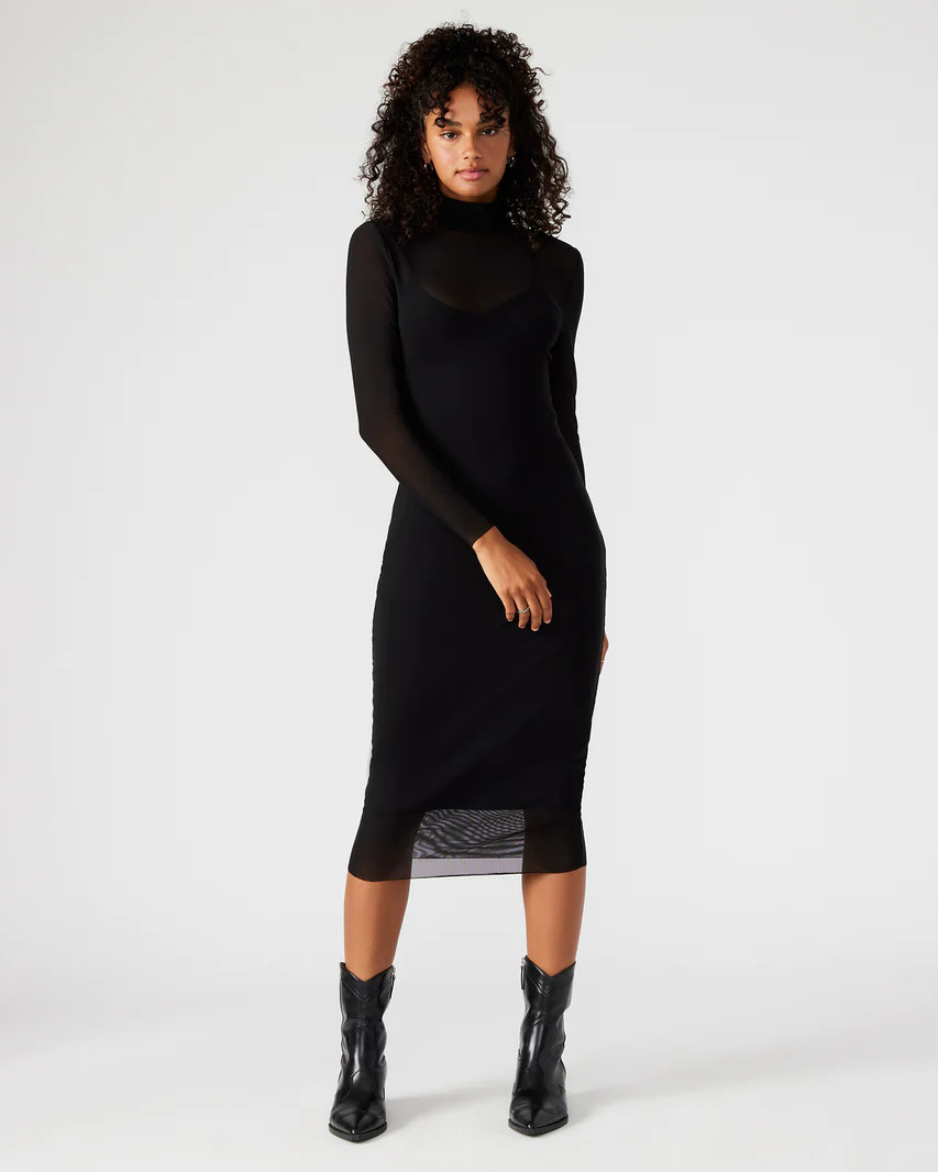VIVIENNE Dress Black | Women's Mock Neck Midi Dress | Steve Madden (US)